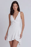 Ivory Twist V-Neck Ruffled Mini Graduation Dress