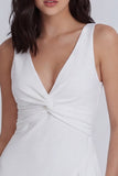 Ivory Twist V-Neck Ruffled Mini Graduation Dress