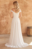 Off the Shoulder A Line Ivory Wedding Dress with Lace