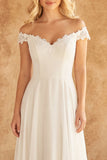 Off the Shoulder A Line Ivory Wedding Dress with Lace