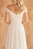 Off the Shoulder A Line Ivory Wedding Dress with Lace
