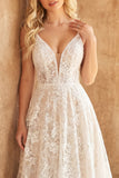 Boho Ivory Spaghetti Straps Lace Wedding Dress