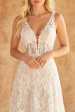 Lace A Line Corset V-Neck Ivory Boho Wedding Dress