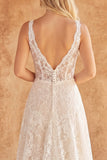 Lace A Line Corset V-Neck Ivory Boho Wedding Dress