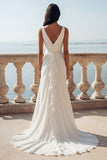 Mermaid Ruffled V-neck Ivory Wedding Dress with Slit