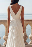 Mermaid Ruffled V-neck Ivory Wedding Dress with Slit