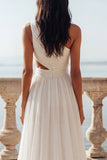 One Shoulder Ivory Ruffle Cut Out Wedding Dress with Slit