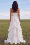 Strapless Ruffled Ivory Wedding Dress with Slit
