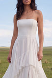 Strapless Ruffled Ivory Wedding Dress with Slit