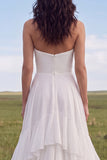 Strapless Ruffled Ivory Wedding Dress with Slit