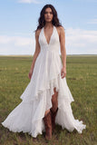 Halter Ivory A Line Ruffled Wedding Dress