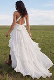 Halter Ivory A Line Ruffled Wedding Dress