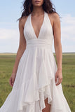 Halter Ivory A Line Ruffled Wedding Dress