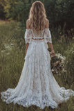 Off the Shoulder Corset Lace Ivory 2 Piece Boho Wedding Dress