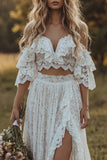 Ivory Lace Off the Shoulder 2 Piece Boho Wedding Dress