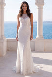Ivory Mermaid Bateau Neck Boho Wedding Dress