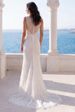 Ivory Mermaid Bateau Neck Boho Wedding Dress