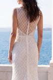 Ivory Mermaid Bateau Neck Boho Wedding Dress