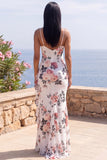 Mermaid Floral Ivory Ruffle Spaghetti Straps Wedding Guest Dress