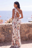 One Shoulder Ivory Floral Mermaid Wedding Guest Dress with Sash