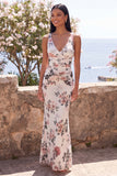 Floral Ivory V-Neck Mermaid Wedding Guest Dress with Twist Front