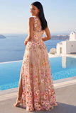 Champagne One Shoulder Floral Wedding Guest Dress with Slit