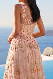 Champagne One Shoulder Floral Wedding Guest Dress with Slit