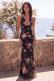 Ivory Floral Halter Maxi Wedding Guest Dress with Twist Front