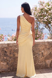 One Shoulder Ruched Mermaid Yellow Bridesmaid Dress