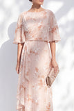 Champagne Floral Mother of the Bride Dress with Half Sleeves