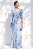 Champagne Floral Mother of the Bride Dress with Half Sleeves