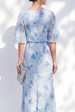 Champagne Floral Mother of the Bride Dress with Half Sleeves