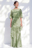 Champagne Floral Mother of the Bride Dress with Half Sleeves