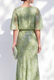 Champagne Floral Mother of the Bride Dress with Half Sleeves