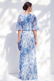 Champagne Floral Mother of the Bride Dress with Half Sleeves