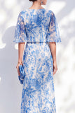 Champagne Floral Mother of the Bride Dress with Half Sleeves