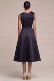 Black A Line Satin Midi Dress with Bow