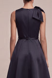 Black A Line Satin Midi Dress with Bow