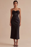 Mermaid Black Sheath Spaghetti Straps Midi Dress