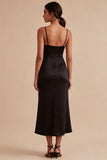 Mermaid Black Sheath Spaghetti Straps Midi Dress