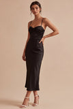 Mermaid Black Sheath Spaghetti Straps Midi Dress