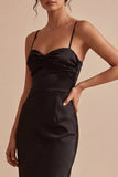 Mermaid Black Sheath Spaghetti Straps Midi Dress