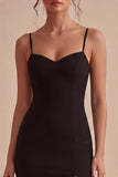 Black Sheath Spaghetti Straps Midi Dress with Slit