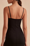 Black Sheath Spaghetti Straps Midi Dress with Slit