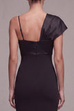 Black Asymmetrical Neck Mermaid Midi Dress with Bow