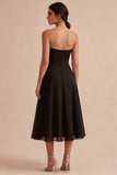 Strapless Black A Line Chiffon Midi Dress
