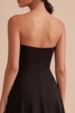 Strapless Black A Line Chiffon Midi Dress