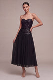 Sequin Sweetheart Black Midi Dress