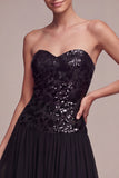 Sequin Sweetheart Black Midi Dress
