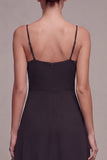 Black A Line Ruffled Spaghetti Straps Midi Dress